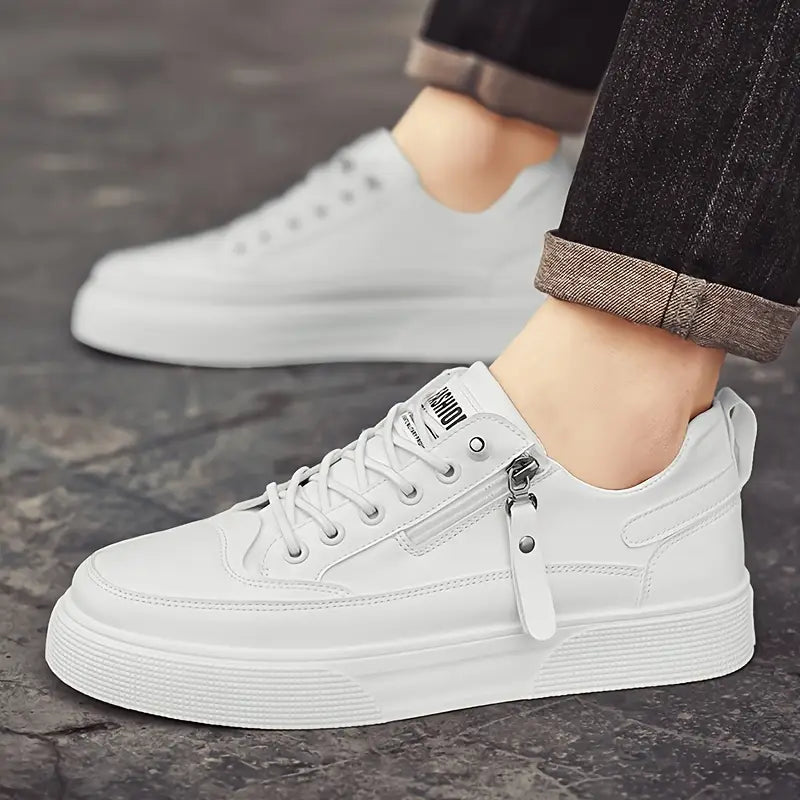 Men's Stylish Leather Trainers with Side Zip Closure-Metro Lane Plaza