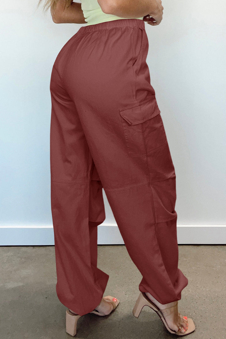 Effie | Women's Mineral Red Cargo Pants with Drawstring-Metro Lane Plaza