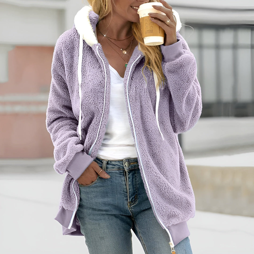 Women's Cozy Oversized Sherpa Hoodie with Zipper-Metro Lane Plaza