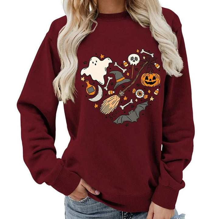 Naisten Halloween-kuvioinen collegepusero pyöreällä pääntiellä
