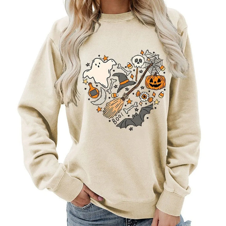 Naisten Halloween-kuvioinen collegepusero pyöreällä pääntiellä