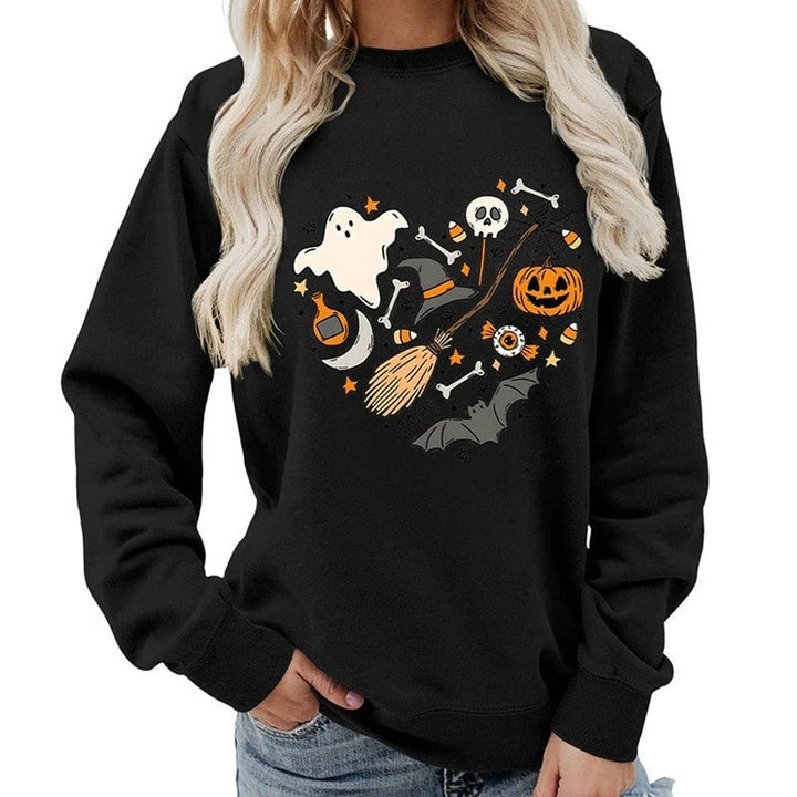 Naisten Halloween-kuvioinen collegepusero pyöreällä pääntiellä