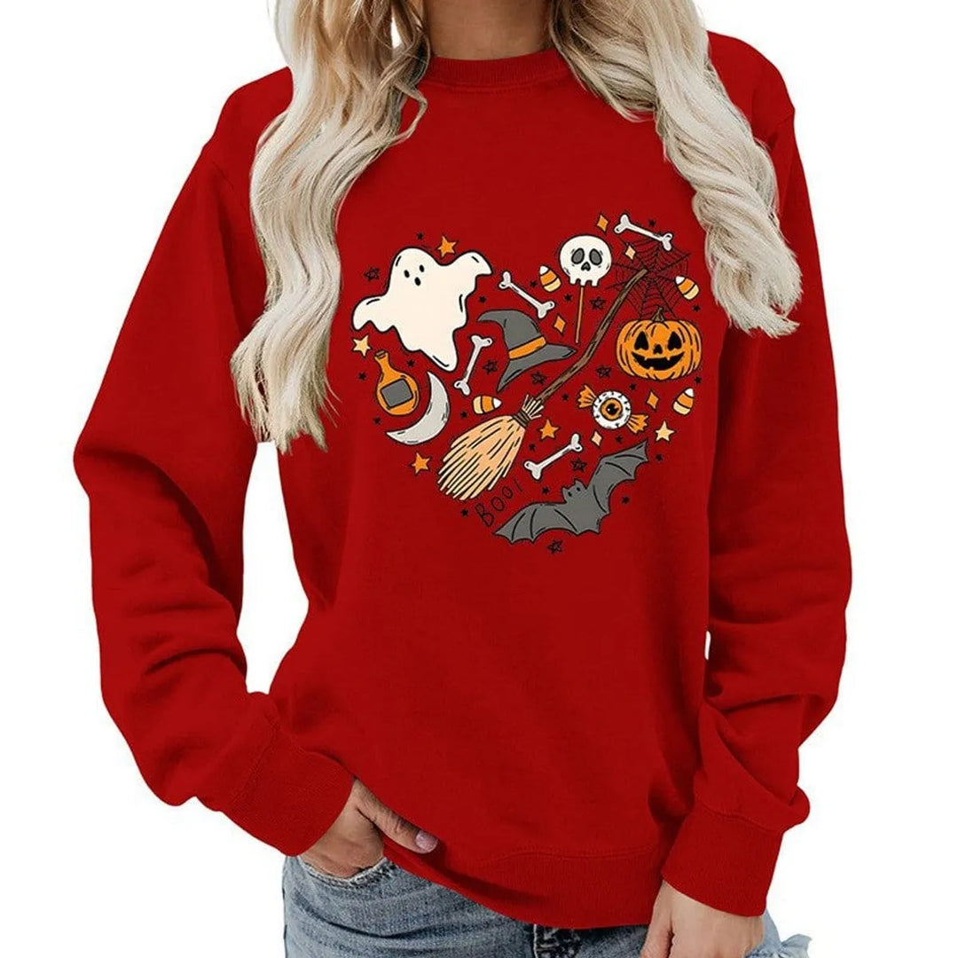 Naisten Halloween-kuvioinen collegepusero pyöreällä pääntiellä