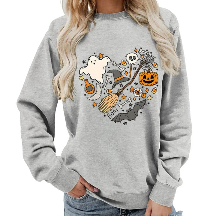 Naisten Halloween-kuvioinen collegepusero pyöreällä pääntiellä