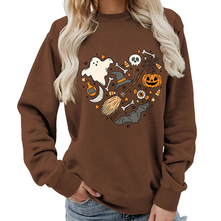 Naisten Halloween-kuvioinen collegepusero pyöreällä pääntiellä