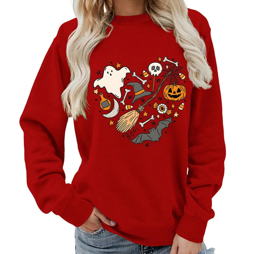 Naisten Halloween-kuvioinen collegepusero pyöreällä pääntiellä