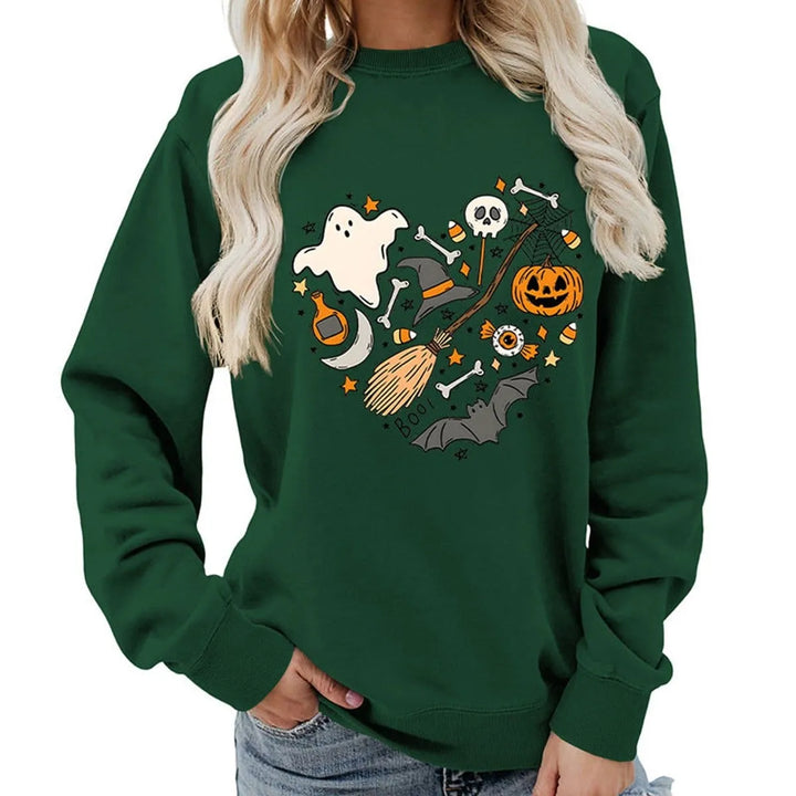 Naisten Halloween-kuvioinen collegepusero pyöreällä pääntiellä