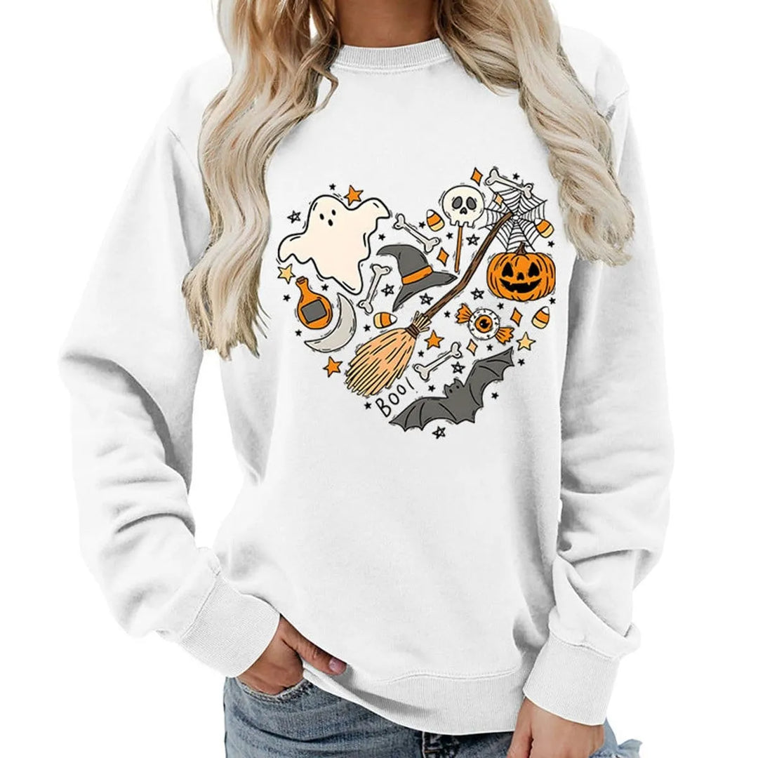 Naisten Halloween-kuvioinen collegepusero pyöreällä pääntiellä