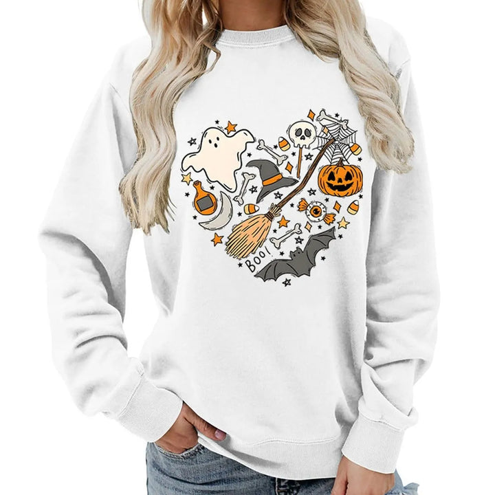 Naisten Halloween-kuvioinen collegepusero pyöreällä pääntiellä