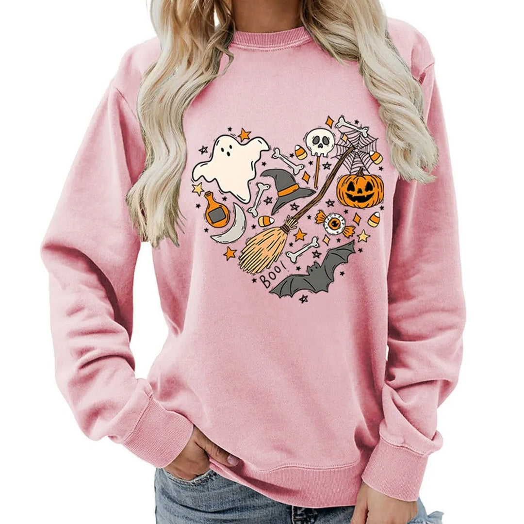 Naisten Halloween-kuvioinen collegepusero pyöreällä pääntiellä