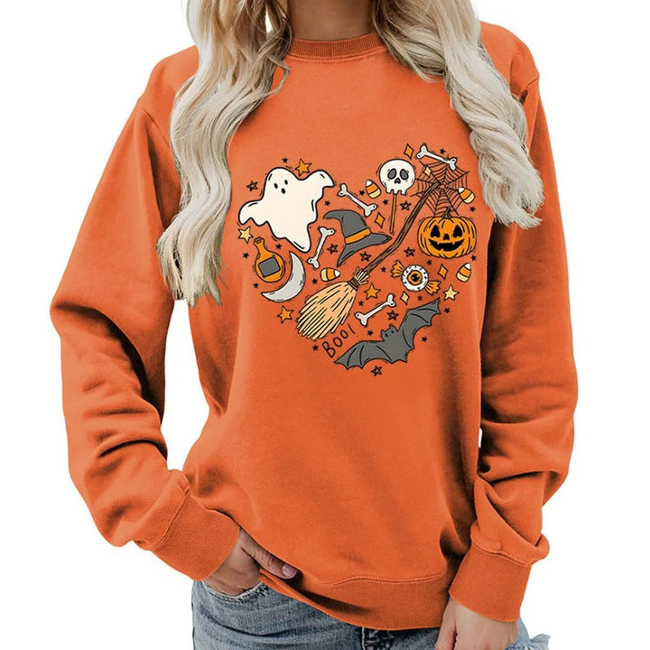 Naisten Halloween-kuvioinen collegepusero pyöreällä pääntiellä