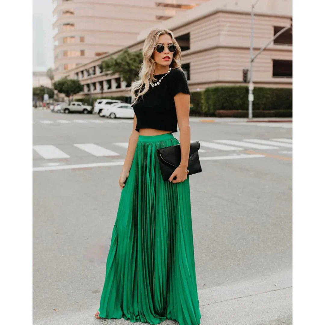 Women's Elegant Pleated Maxi Skirt for Stylish Outfits-Metro Lane Plaza
