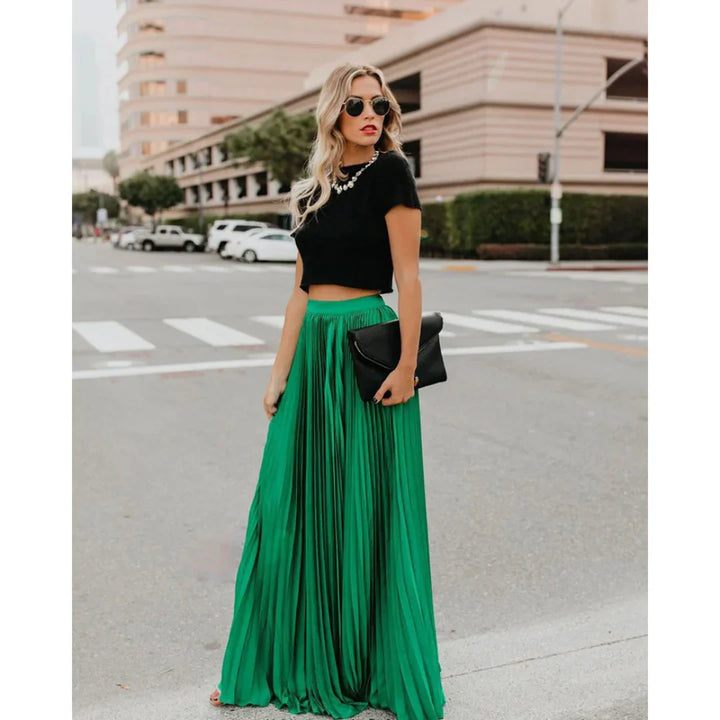 Women's Elegant Pleated Maxi Skirt for Stylish Outfits-Metro Lane Plaza