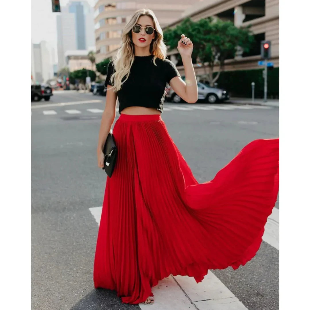 Women's Elegant Pleated Maxi Skirt for Stylish Outfits-Metro Lane Plaza