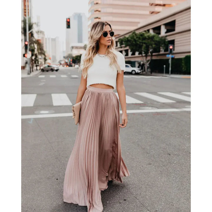 Women's Elegant Pleated Maxi Skirt for Stylish Outfits-Metro Lane Plaza