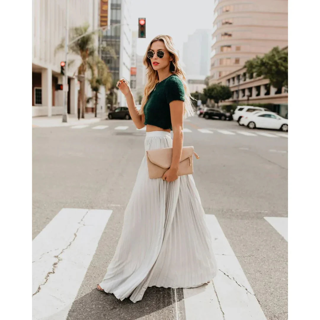Women's Elegant Pleated Maxi Skirt for Stylish Outfits-Metro Lane Plaza