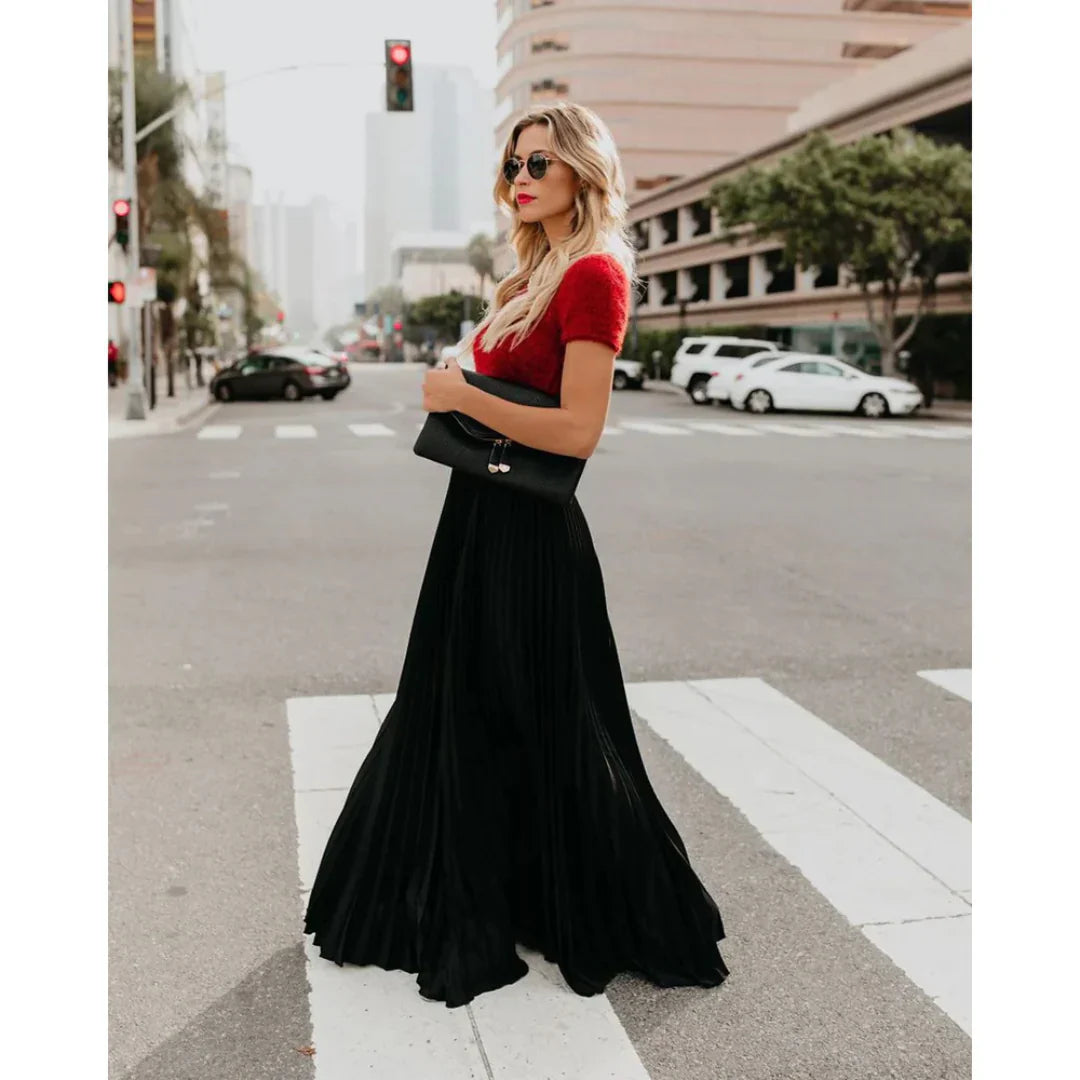 Women's Elegant Pleated Maxi Skirt for Stylish Outfits-Metro Lane Plaza