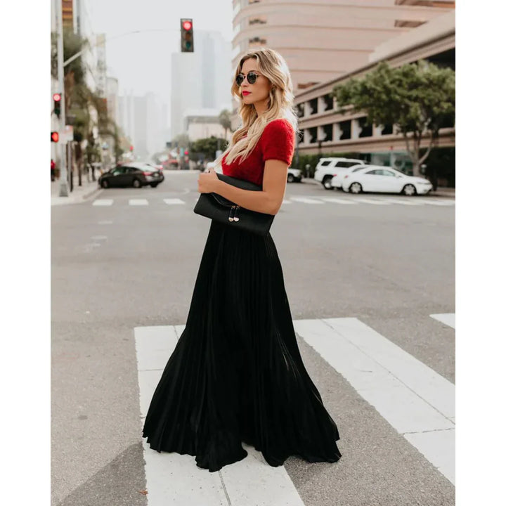 Women's Elegant Pleated Maxi Skirt for Stylish Outfits-Metro Lane Plaza