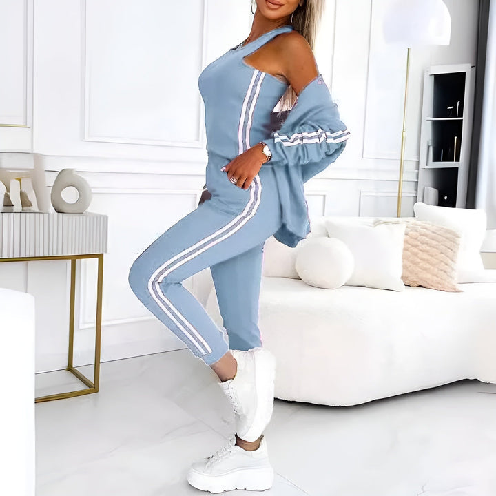 Elena | Women's 3-Piece Baseball Co-ord Set with Top, Pants, Jacket-Metro Lane Plaza