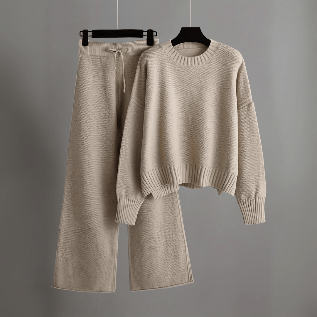 Hella Set | Women's Two-Piece Lounge Outfit with Sweater and Wide Pants-Metro Lane Plaza