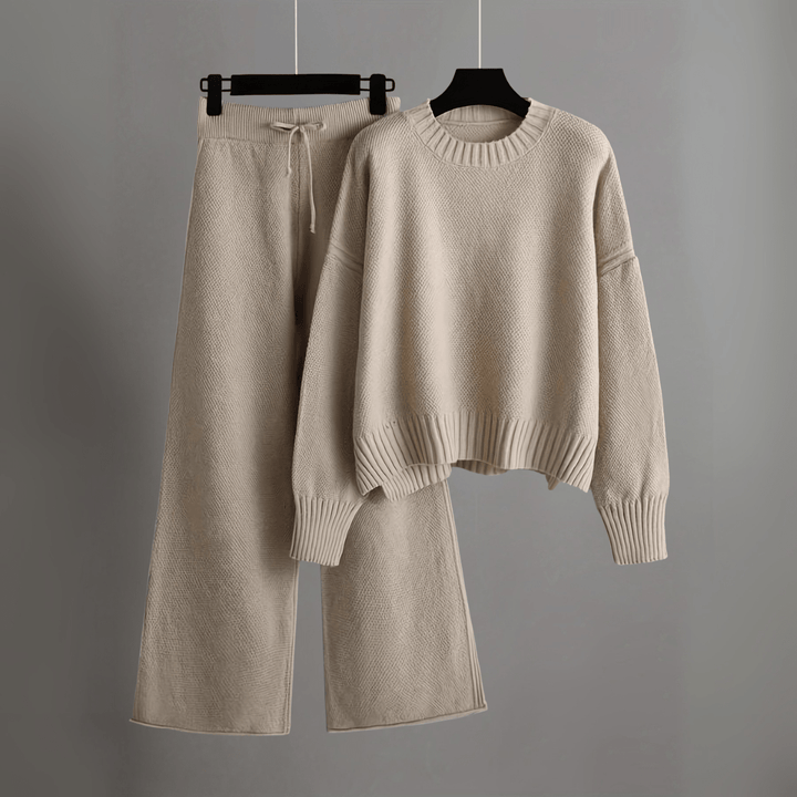 Hella Set | Women's Two-Piece Lounge Outfit with Sweater and Wide Pants-Metro Lane Plaza