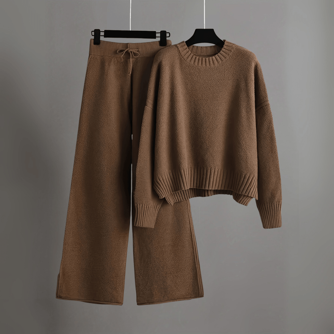 Hella Set | Women's Two-Piece Lounge Outfit with Sweater and Wide Pants-Metro Lane Plaza