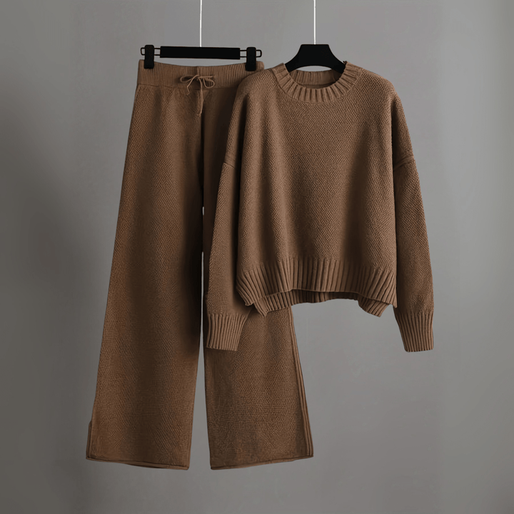 Hella Set | Women's Two-Piece Lounge Outfit with Sweater and Wide Pants-Metro Lane Plaza