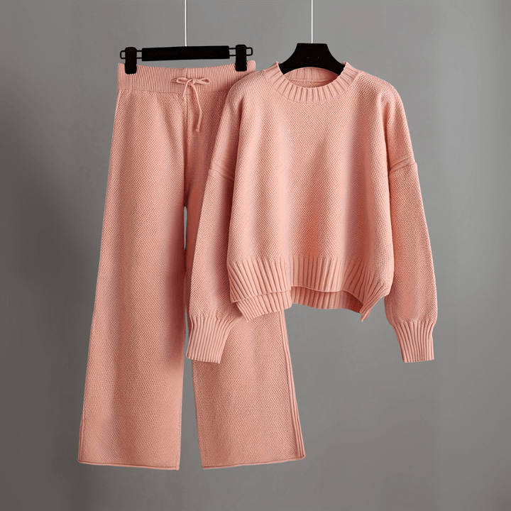 Hella Set | Women's Two-Piece Lounge Outfit with Sweater and Wide Pants-Metro Lane Plaza