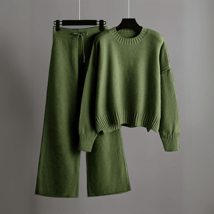 Hella Set | Women's Two-Piece Lounge Outfit with Sweater and Wide Pants-Metro Lane Plaza