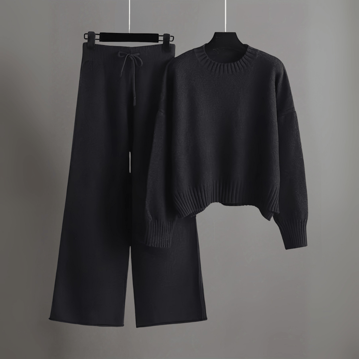 Hella Set | Women's Two-Piece Lounge Outfit with Sweater and Wide Pants-Metro Lane Plaza