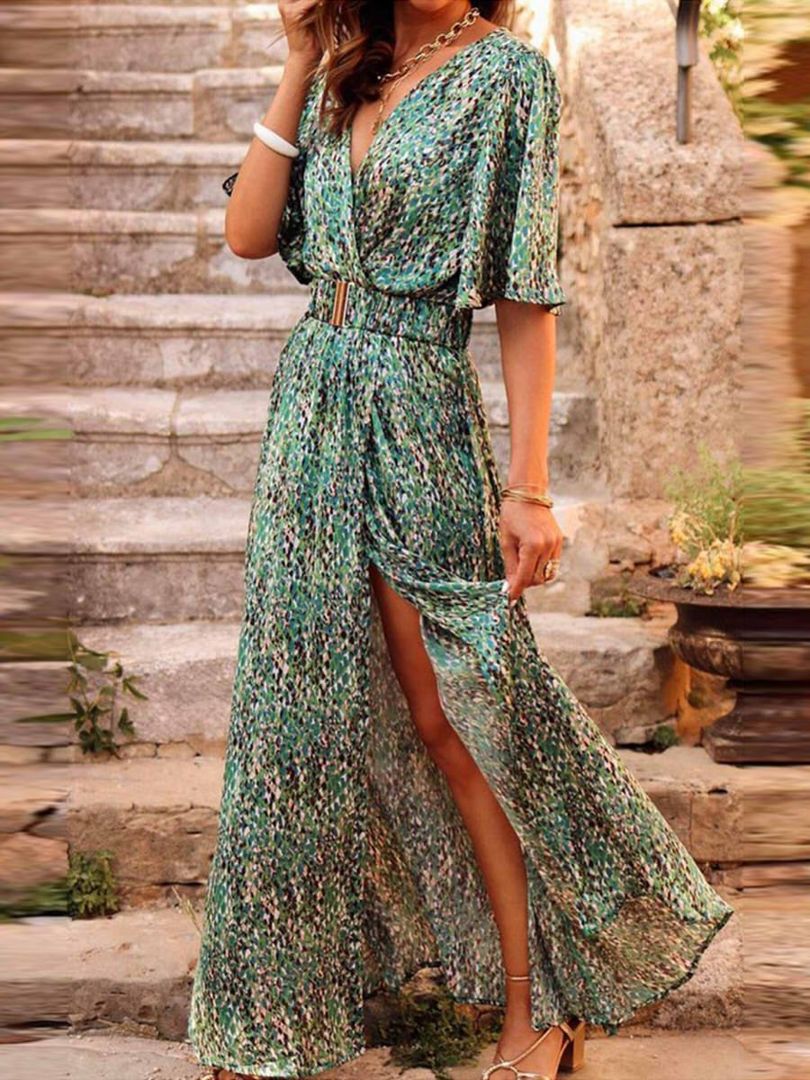 Elizabeth | Women's V-Neck Floral Maxi Dress-Metro Lane Plaza