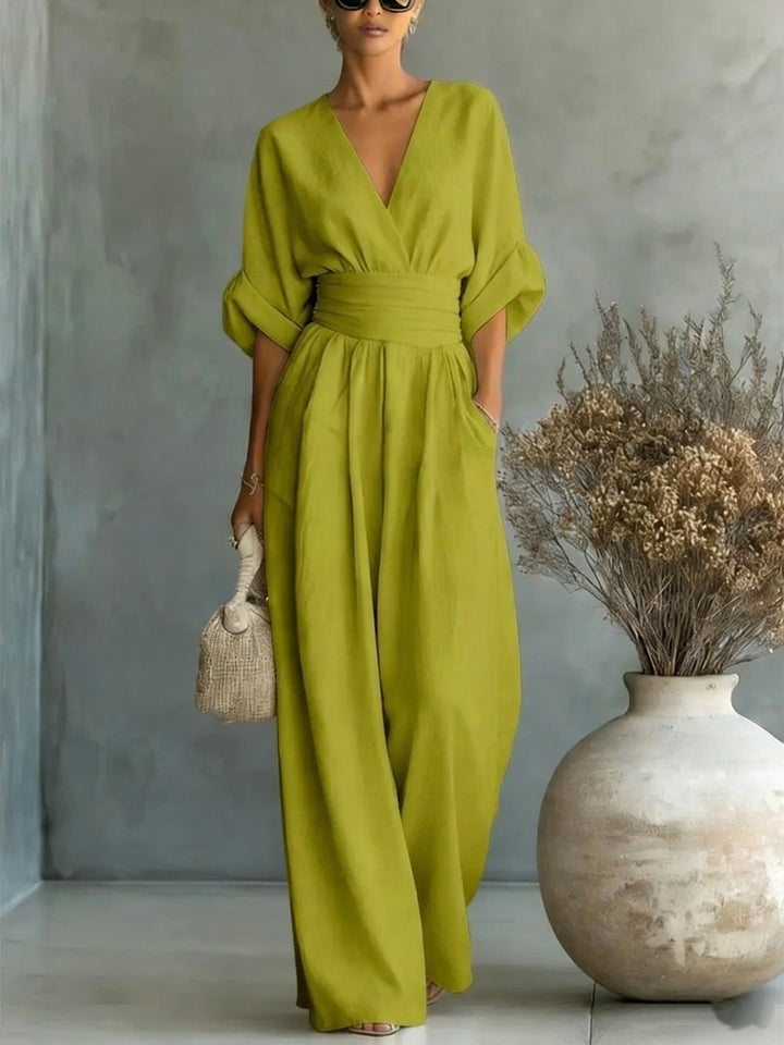 Women's Wide-Leg Linen Jumpsuit with Cinched Waist