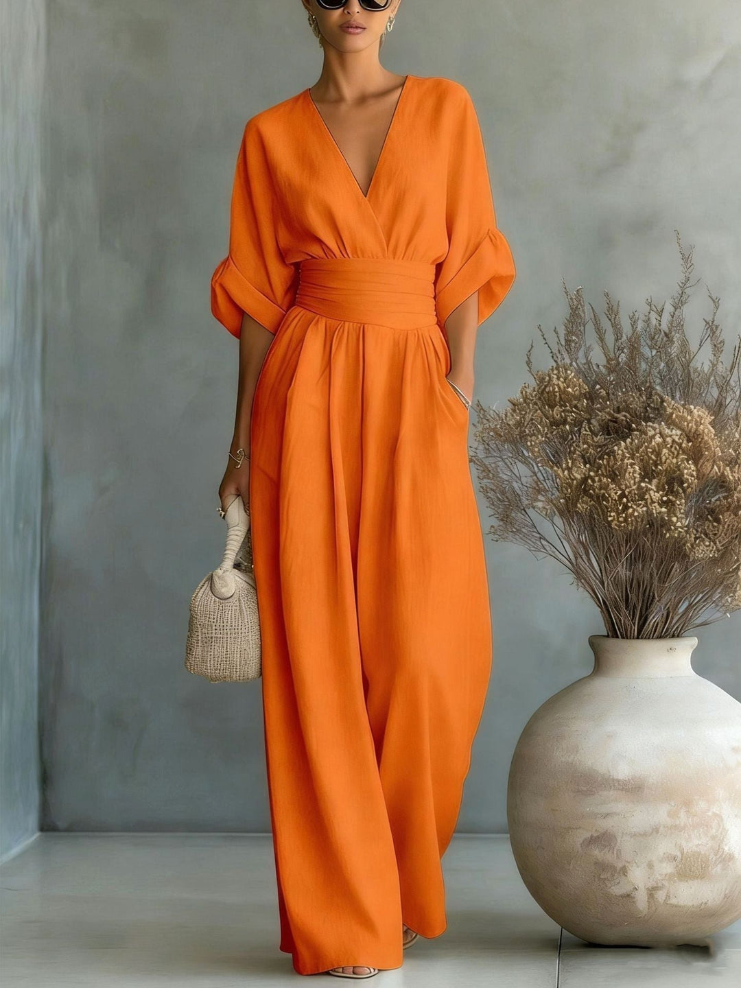 Women's Wide-Leg Linen Jumpsuit with Cinched Waist