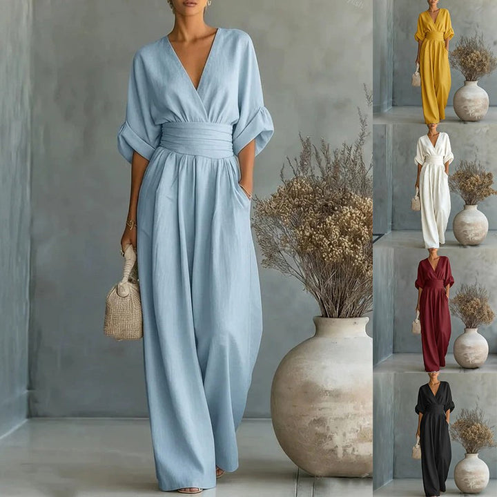 Women's Wide-Leg Linen Jumpsuit with Cinched Waist