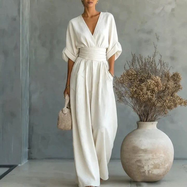 Women's Wide-Leg Linen Jumpsuit with Cinched Waist