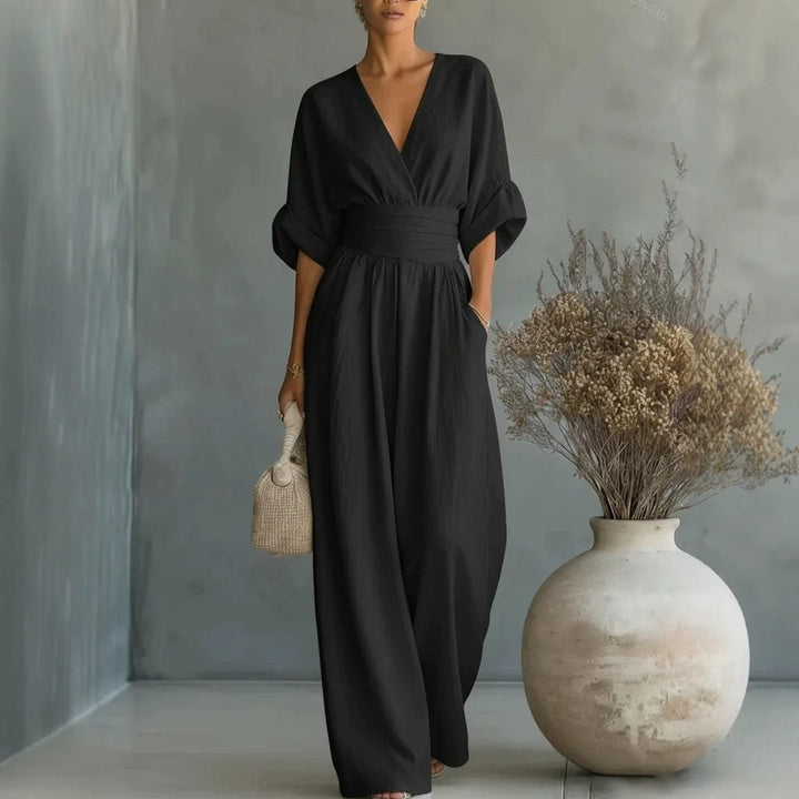 Women's Wide-Leg Linen Jumpsuit with Cinched Waist
