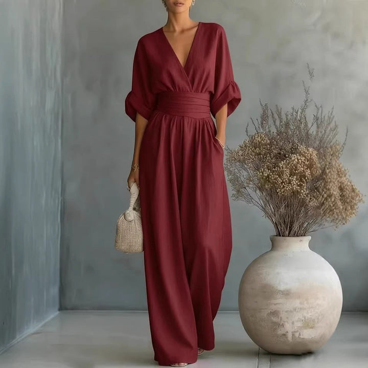 Women's Wide-Leg Linen Jumpsuit with Cinched Waist