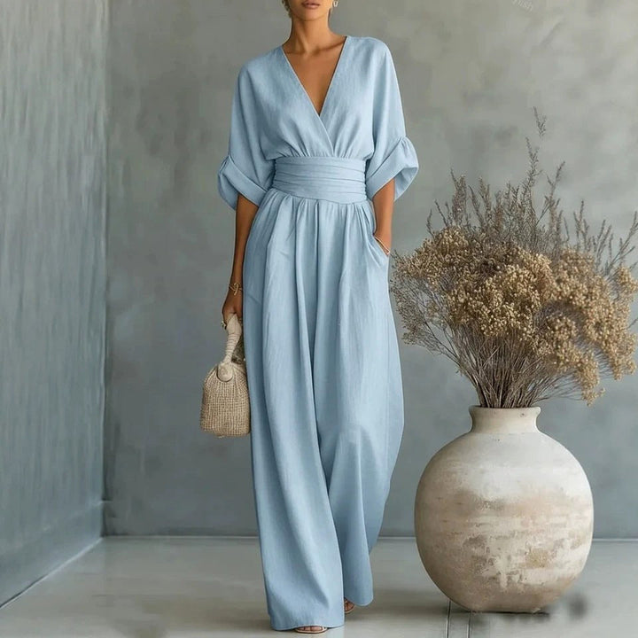 Women's Wide-Leg Linen Jumpsuit with Cinched Waist