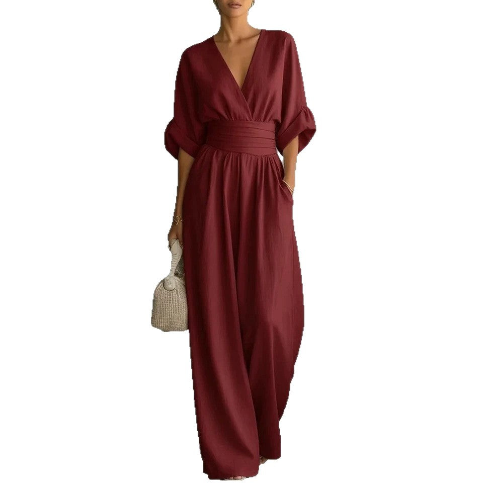 Women's Wide-Leg Linen Jumpsuit with Cinched Waist