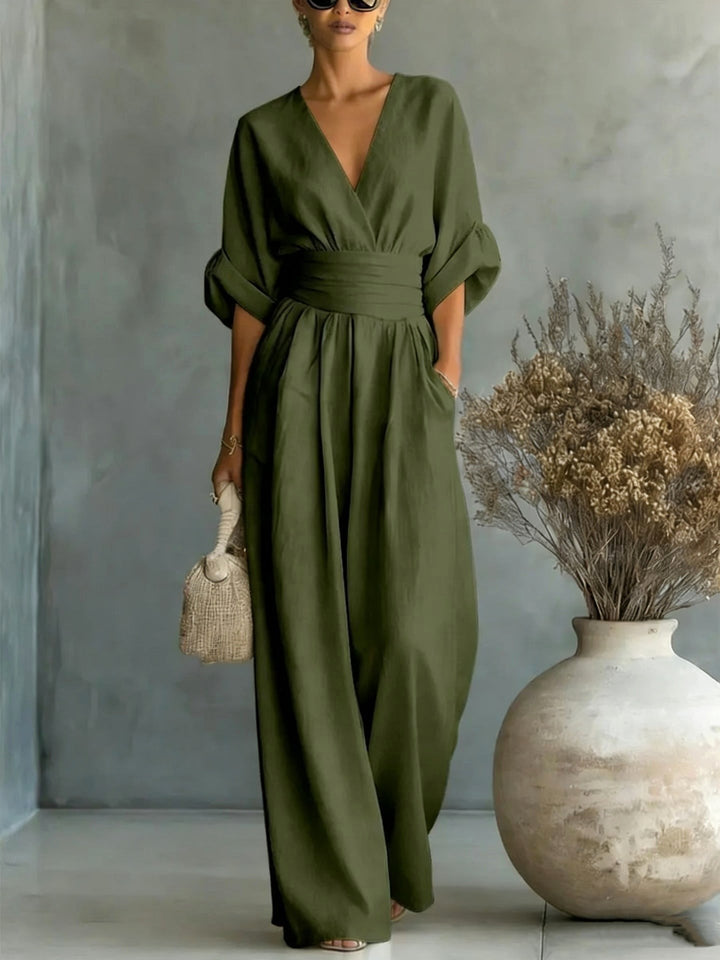 Women's Wide-Leg Linen Jumpsuit with Cinched Waist