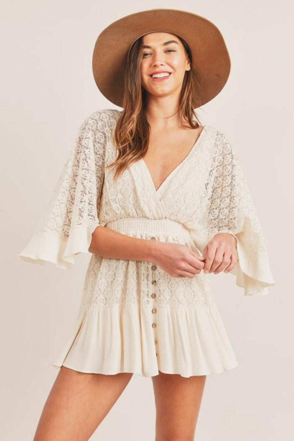 Emma | Women's Lace V-Neck Mini Dress-Metro Lane Plaza