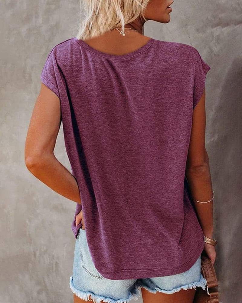 Emma | Women's V-Neck Loose Fit Breathable Cotton T-Shirt-Metro Lane Plaza