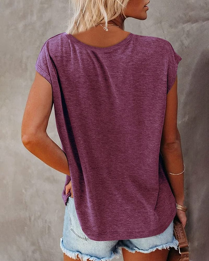 Emma | Women's V-Neck Loose Fit Breathable Cotton T-Shirt-Metro Lane Plaza