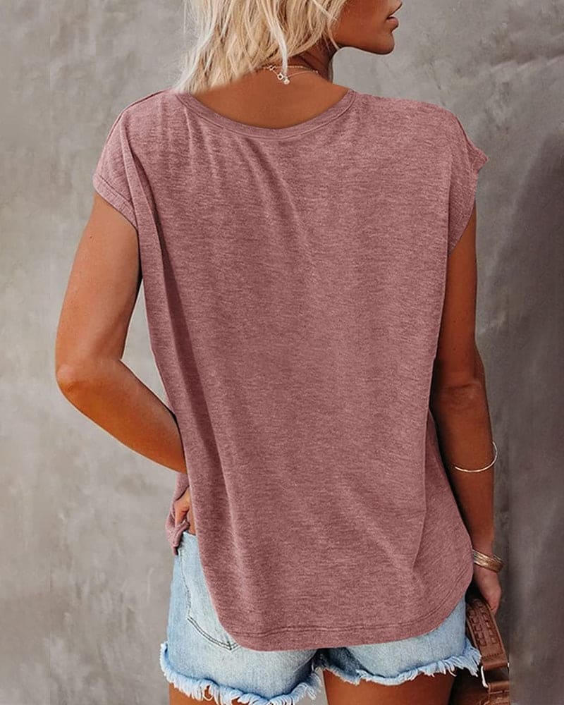 Emma | Women's V-Neck Loose Fit Breathable Cotton T-Shirt-Metro Lane Plaza