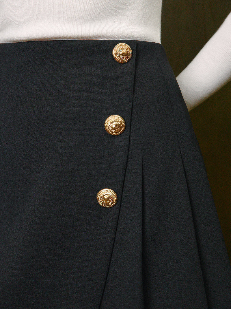 Women's Mid-Waist Pleated Skirt with Metal Accents and Zipper-Metro Lane Plaza