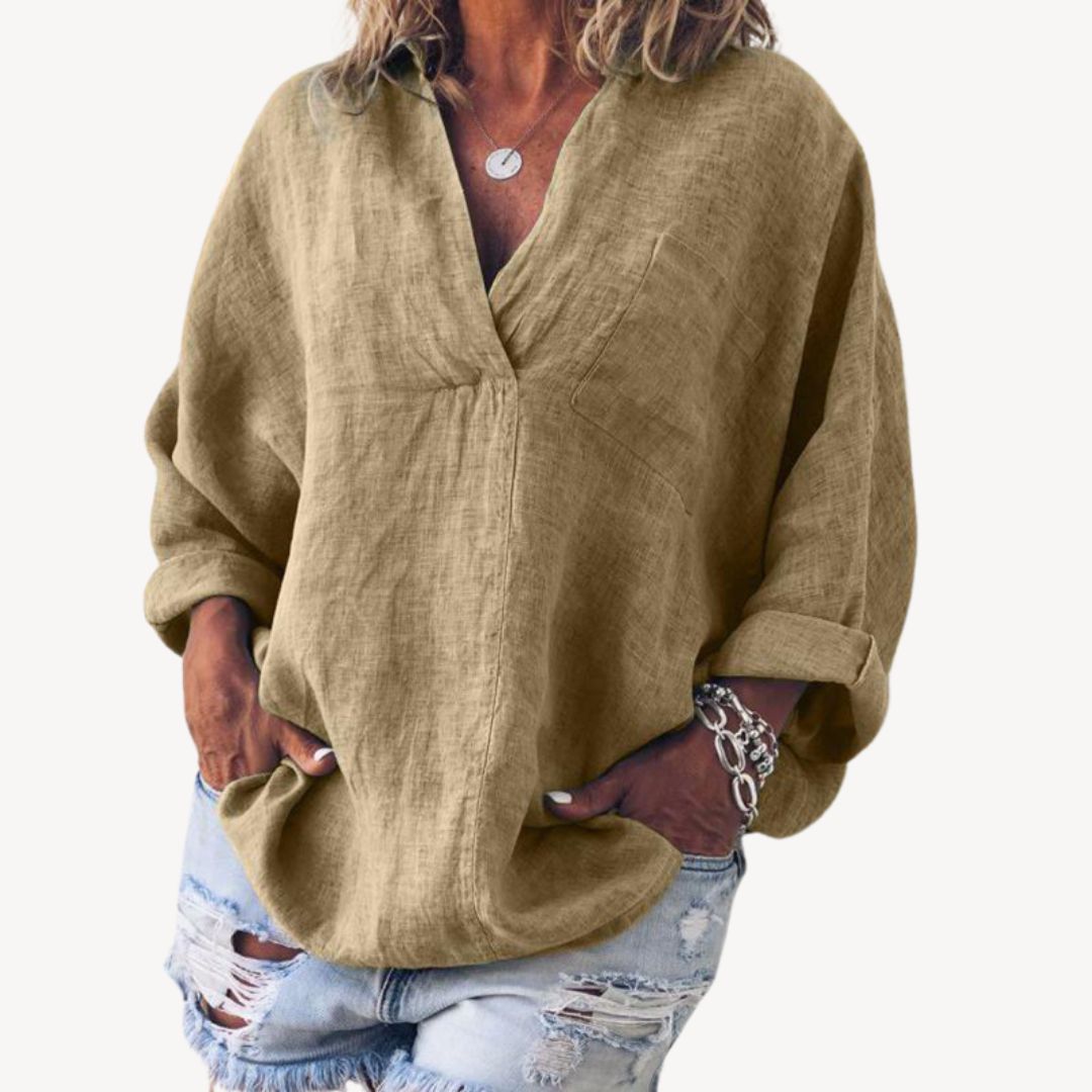 Esme | Women's Oversized V-Neck Blouse-Metro Lane Plaza