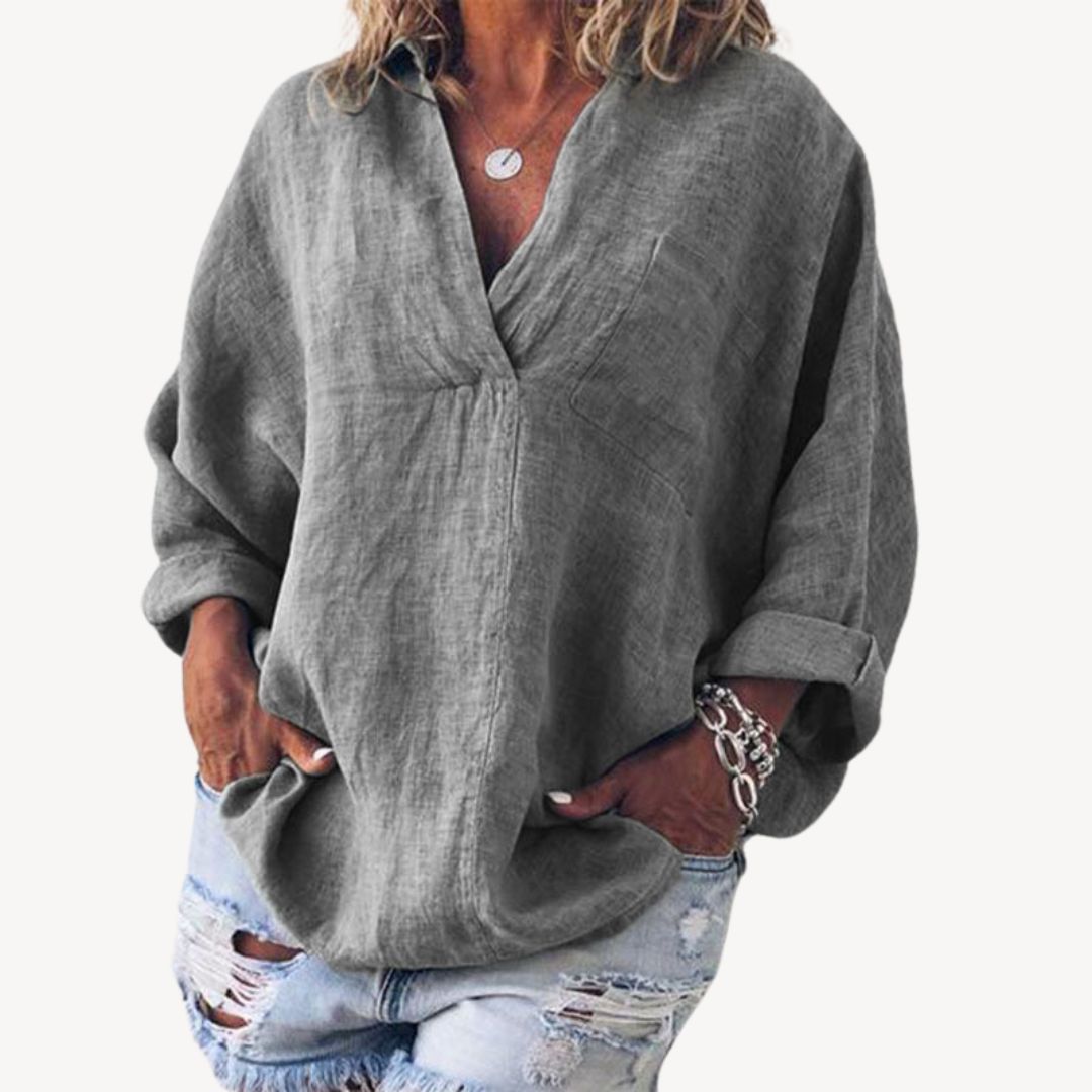 Esme | Women's Oversized V-Neck Blouse-Metro Lane Plaza