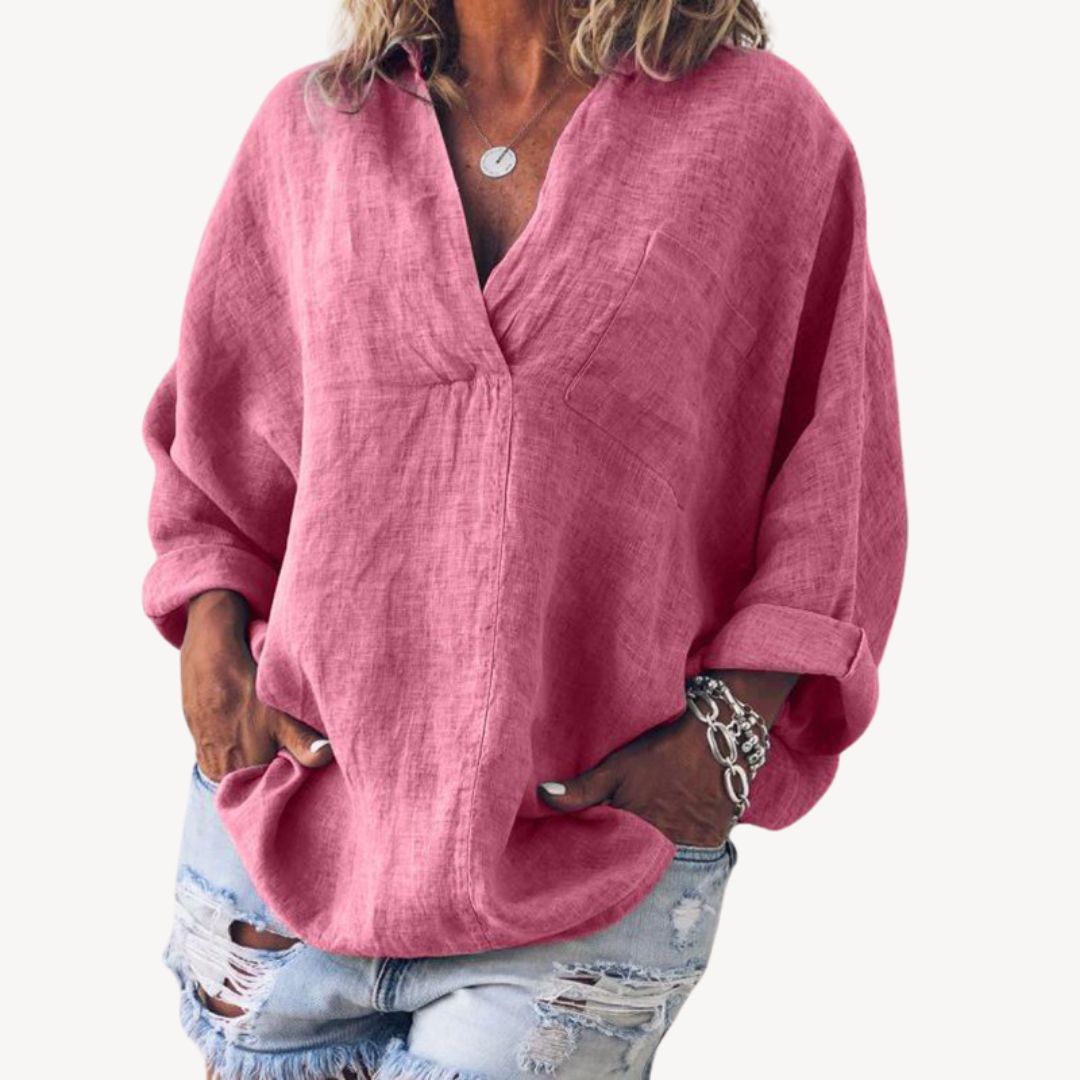 Esme | Women's Oversized V-Neck Blouse-Metro Lane Plaza