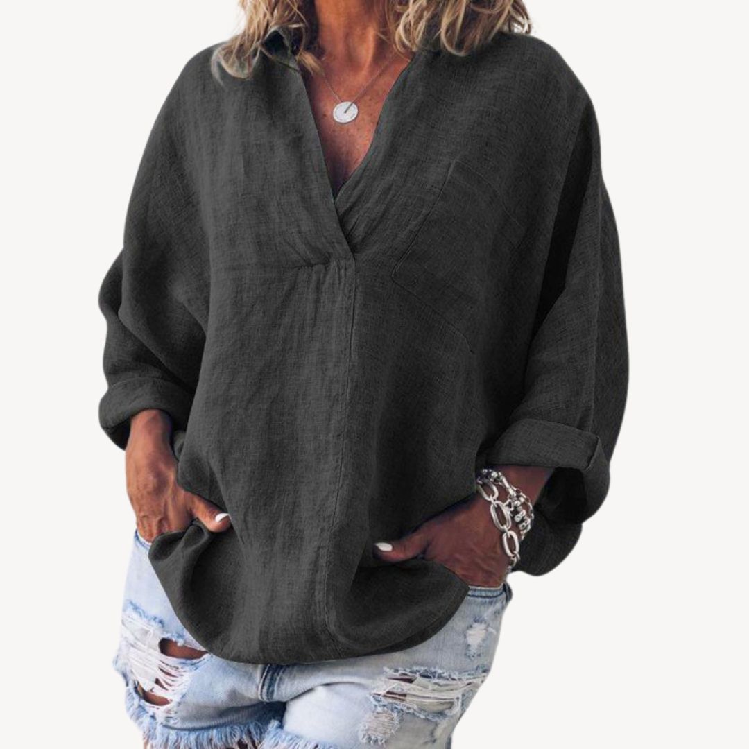 Esme | Women's Oversized V-Neck Blouse-Metro Lane Plaza