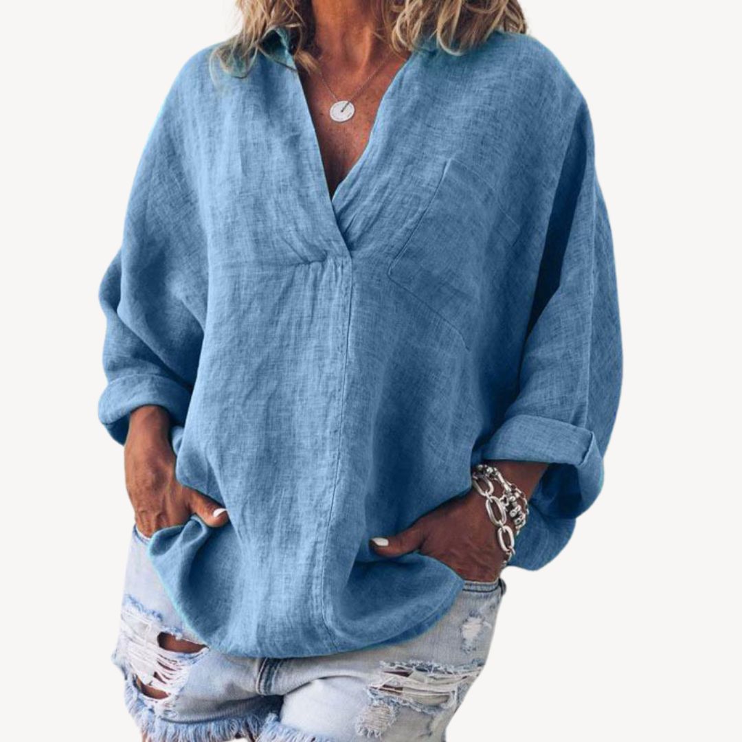 Esme | Women's Oversized V-Neck Blouse-Metro Lane Plaza
